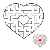 abstraktes herzförmiges Labyrinth. Spiel für Kinder und Erwachsene. Puzzle für Kinder. Labyrinth Rätsel. flache Vektorillustration lokalisiert auf weißem Hintergrund. Liebe Suchkonzept. mit Antwort. vektor