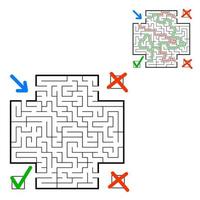 abstraktes quadratisches Labyrinth. den richtigen Weg finden. Spiel für Kinder. Puzzle für Kinder. Labyrinth Rätsel. flache Vektorillustration lokalisiert auf weißem Hintergrund. mit Antwort. mit Platz für Ihr Bild. vektor