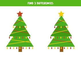 hitta tre skillnader mellan två bilder på julgranen. vektor