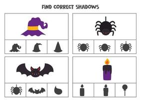 Finden Sie den richtigen Schatten von Halloween-Bildern. druckbare Clipkartenspiele für Kinder. vektor