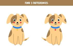 hitta 3 skillnader mellan två tecknade hundar. vektor