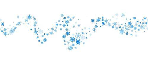 snöflingor vektor bakgrund. vinter- Semester vågig dekor med blå kristall element. grafisk isig ram isolerat på vit bakgrund.
