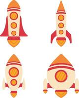 rymdskepp raket i tecknad serie design. vektor illustration uppsättning.