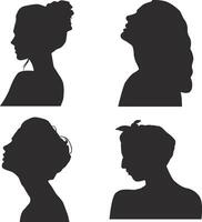 uppsättning av kvinna huvud silhuett. med annorlunda frisyr. vektor illustration.