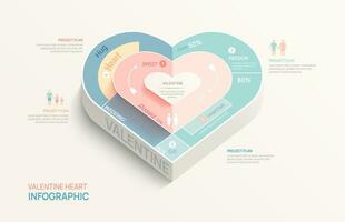 Valentinstag Infografik Design Vorlage. Idee Liebe Herz Konzept mit Schritte. Vektor Illustration.