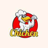 friterad kyckling tupp kock maskot logotyp för mat restaurang begrepp branding i vektor tecknad serie stil