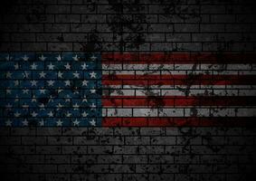 Grunge Konzept USA Flagge auf schwarz Backstein Mauer Hintergrund vektor