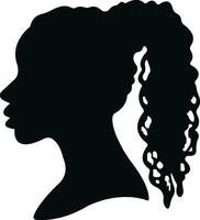 Frauen Symbol im Wohnung. isoliert auf elegant Silhouetten mit anders Frisuren. Symbol von afrikanisch amerikanisch schön weiblich Gesicht im Profil. Vektor zum Apps und Webseite