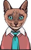 Siamesische Katze. Porträt einer Bürokatze in Hemd und Weste vektor