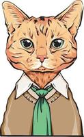 schottische katze. Porträt einer Bürokatze in Hemd und Weste vektor
