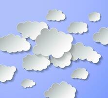 Papier Wolken auf Blau Hintergrund. schwebend Wolken. Vektor Illustration