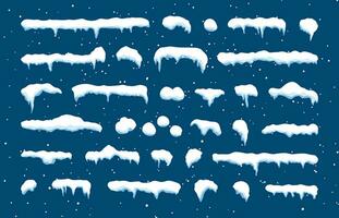 snö keps uppsättning på blå bakgrund. snöig element i tecknad serie stil på vinter- bakgrund. vektor illustration