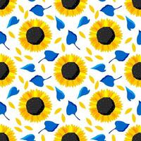 Sonnenblumen. nahtlos Muster mit Gelb Blumen und Blau Blätter zum modern Textilien, dekorativ Stoffe. Vektor. vektor