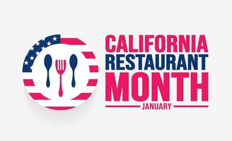 januari är kalifornien restaurang månad bakgrund mall. Semester begrepp. bakgrund, baner, plakat, kort, och affisch design mall med text inskrift och standard Färg. vektor illustration