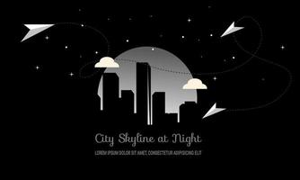 Nachtstadt-Silhouette-Hintergrund mit Vollmond für Unternehmen und Banner abstrakter Hintergrund mit Stadt-Silhouette-Vektor-Illustration vektor