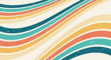 abstrakt bunt Jahrgang 60er Jahre und 70er Jahre Hippie retro minimal stilvoll Sonne und Regenbogen Strudel Muster Hintergrund Hintergrund von Regenbogen groovig wellig Linie Design mit schmutzig Textur. vektor