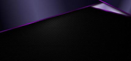 banner webbmall abstrakta geometriska lila ränder och glänsande ljus på svart bakgrund och textur vektor