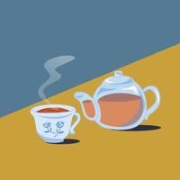 Teekanne und eine Tasse Tee vektor