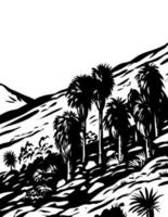 Fortynine Palms Oasis Trail i Joshua Tree National Park Kalifornien USA WPA träsnitt svartvit konst vektor