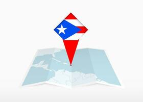 puerto rico ist abgebildet auf ein gefaltet Papier Karte und festgesteckt Ort Marker mit Flagge von puerto Rico. vektor