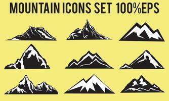 9 einstellen Berg Silhouette Satz. felsig Berge Symbol oder Logo Sammlung. Vektor Illustration.