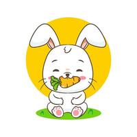 söt kanin tecknad serie äter morot. förtjusande kanin karaktär. söt djur- begrepp design. isolerat vit bakgrund. maskot logotyp ikon vektor illustration