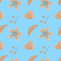 mönster blommor persika ludd Färg trend 2024 klotter hand dragen på blå bakgrund. vektor