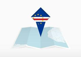 cape verde är avbildad på en vikta papper Karta och fästs plats markör med flagga av cape verde. vektor