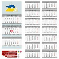 Mauer Kalender Planer Vorlage zum 2024 Jahr. ukrainisch und Englisch Sprache. Woche beginnt von Montag. vektor