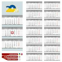 vägg kalender planerare mall för 2024 år. ukrainska och engelsk språk. vecka börjar från måndag. vektor