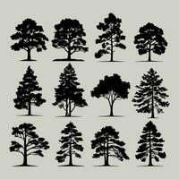 årgång träd och skog silhuetter uppsättning, platt ikon design vektor på vit bakgrund