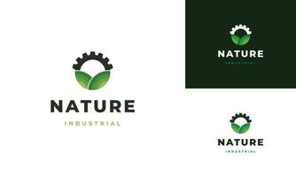 natur teknologi logotyp, blad och redskap maskin vektor, lantbruk logotyp mall ikon, eco tech logotyp vektor