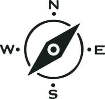 Kompass Symbol. einfarbig Navigation Kompass mit Kardinal Richtungen von Norden, Ost, Süd, Westen. geografisch Position, Kartographie und Navigation. Vektor