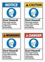 Warnung Rauchverbot Schild Staubgefahr Staubmaske muss bei der Arbeit in diesem Bereich getragen werden vektor