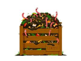 komisch Erde Würmer im hölzern Kompost Box mit Boden vektor
