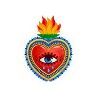 mexikansk helig hjärta, brinnande flamma och gråt öga vektor
