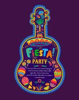 Mexikaner Fiesta Party Flyer mit Gitarre, Blumen vektor