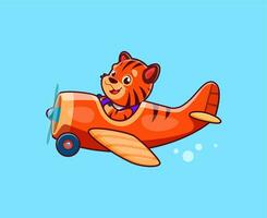 Karikatur süß Tiger Tier Charakter auf Flugzeug vektor
