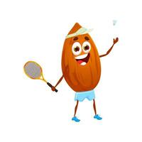 Karikatur Mandel Nuss Charakter abspielen Badminton Spiel vektor