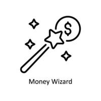 Geld Magier Vektor Gliederung Symbol Design Illustration. Geschäft und Verwaltung Symbol auf Weiß Hintergrund eps 10 Datei