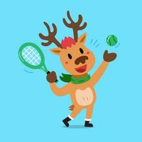 Vektor Karikatur Charakter Weihnachten Rentier spielen Tennis