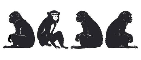 einstellen von Single Silhouetten von ein realistisch Affe. modern Logo Design vektor