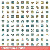 100 Webinar Symbole Satz, Farbe Linie Stil vektor