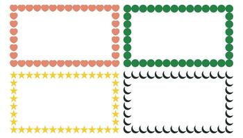 uppsättning av vektor ramar med hjärtan och stjärnor i annorlunda färger för din design. tryckbar namn märka klistermärken med mönster lämplig för barn. skola stationär för barn.
