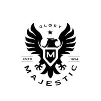Adler Kamm Logo. heraldisch fliegend Falke Vogel Symbole. königlich Falke Schild Monogramm Marke Design Etikett. Vektor Illustration.