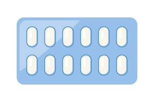 Blase mit Tabletten zum Krankheit und Schmerzen Behandlung. medizinisch Droge Paket zum Tablette, Vitamin, Antibiotikum, Aspirin. Vektor Illustration.