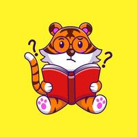 söt tiger läsning bok tecknad serie vektor ikoner illustration. platt tecknad serie begrepp. lämplig för några kreativ projekt.