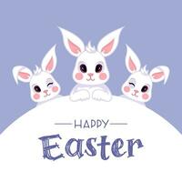 Lycklig påsk. fyrkant färgrik baner. söt påsk kaniner i en minimalistisk tecknad serie stil. barns karaktär i pastell färger för affisch, t-shirt, baner, kort, omslag vektor