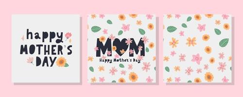 Set-Karten zum glücklichen Muttertag. Kalligraphie und Schrift. Vektor-Illustration auf weißem Hintergrund Blumenmuster vektor