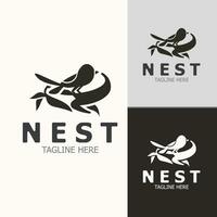 fågel bo logotyp naturlig rot och blad livsmiljö fågel hus isolerat mall vektor